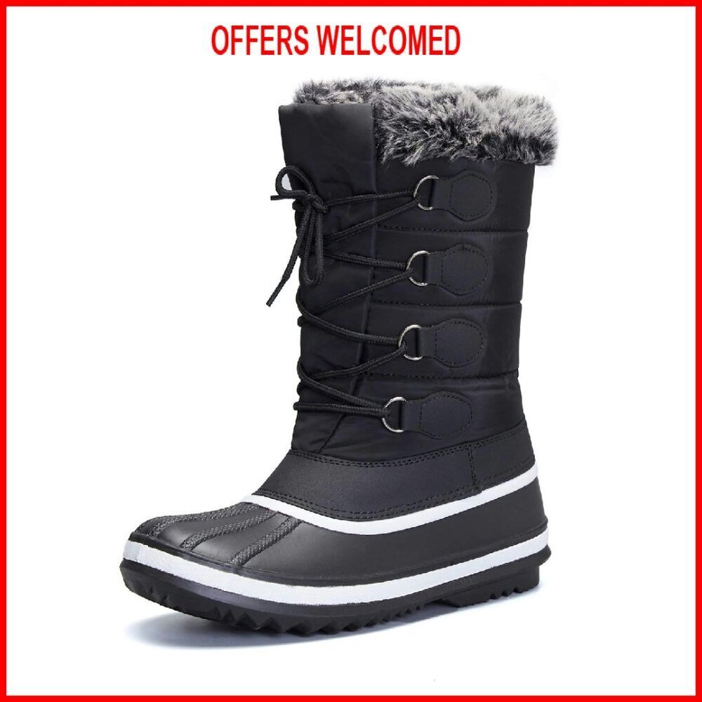 Women's Waterproof Winter Snow Boots, Insulated Mid-Calf Lace Up